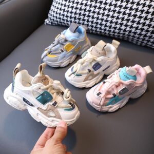 Tênis de 1 a 6 anos para meninos, 3 cores, confortáveis, respiráveis, para meninas, tênis de corrida para bebês esportivos, moda infantil, sapatos infantis