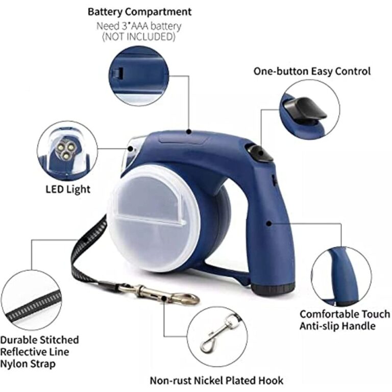 Coleira retrátil para cachorro com luz para caminhada noturna para animais de estimação com bolsa para cocô tigela de água caixa de comida 13 pés coleira forte para cachorro - Image 3