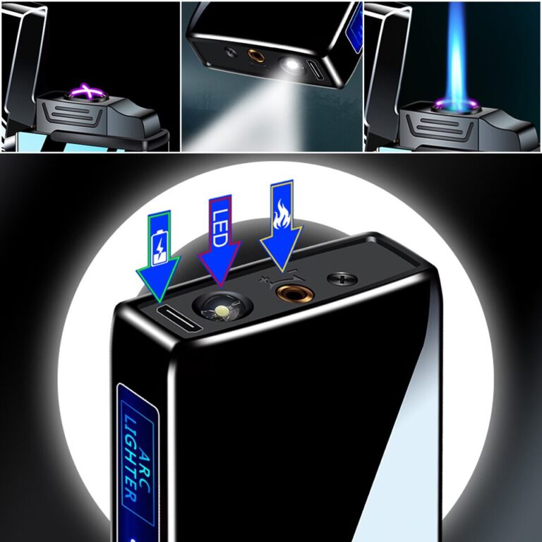 3 em 1 Jato Isqueiro de Metal à Prova de Vento Sem Chamas Isqueiro Elétrico Exibição de Energia Carregamento USB Plasma Gás Butano Isqueiro com Lanterna - Image 15