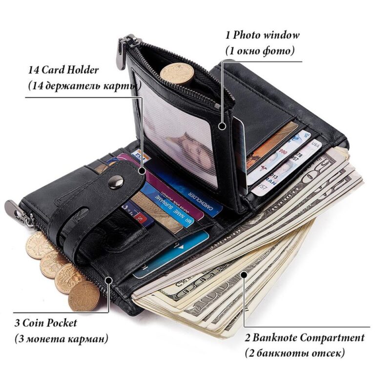 HUMERPAUL Carteira Masculina Bifold com 2 Compartimentos para Notas Couro RFID Bolsa Masculina Titular de Cartão de Dinheiro Bolsa Curta com Zíper Duplo Bolsos para Moedas - Image 10