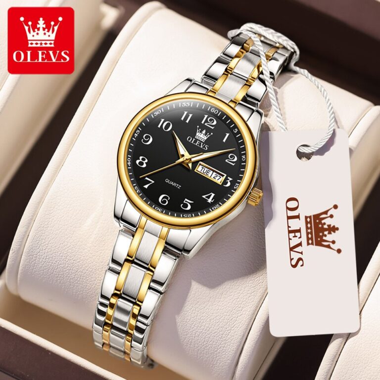 OLEVS 5567 Relógio de quartzo com mostrador preto para mulheres, relógios de aço inoxidável à prova d'água, marca de luxo, moda, vestido feminino, relógio de pulso - Image 6