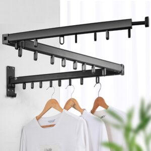 Rack de secagem retrátil, cabide dobrável para roupas, montagem na parede, amplificador interno e externo, economizador de espaço, varal para lavanderia em casa