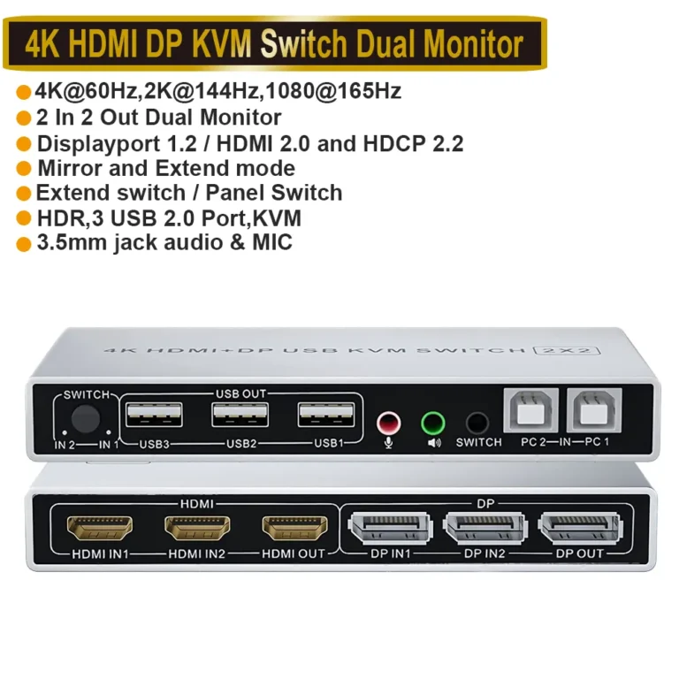 HDMI DisplayPort KVM Switch Monitor duplo 4K 60Hz 2x2 entradas mistas DP HDMI KVM Switcher 2 monitores 2 computadores para PC laptop Mac - Image 6