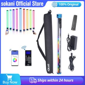 Sokani x25 rgb bicolor led varinha de luz de vídeo com controle de aplicativo com escurecimento de cor completa 2800k-10000k bateria recarregável