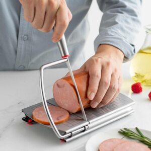 Fatiador de queijo manual antiderrapante, placa de corte de manteiga em aço inoxidável com base de sucção para fatiar bloco de queijo, manteiga, presunto, linguiça