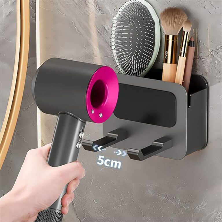 Suporte de secador de cabelo, suporte de parede para secador de cabelo, suporte de banheiro para secador de cabelo com caixa de armazenamento, prateleiras de ventilador - Image 7