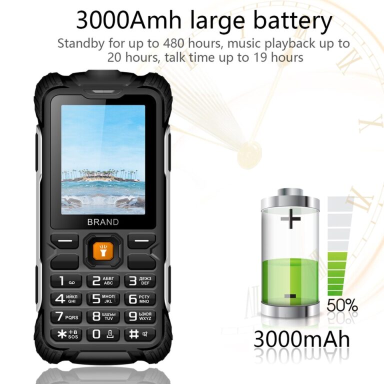 EAOR 2G Telefone robusto 3000mAh Power Bank Long Standby IP68 À prova de água/poeira com botão de pressão Telefones com teclado tocha Telefones com recursos - Image 5