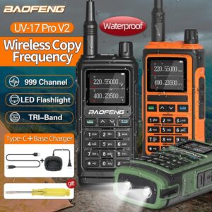 Baofeng uv 17 pro v2 frequência de cópia sem fio walkie talkie 16 km lanterna à prova dwireless água de longo alcance tipo-c carregador rádio presunto uv 5r