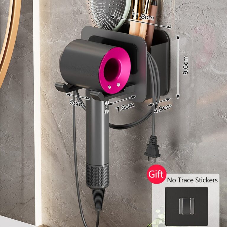 Suporte de secador de cabelo, suporte de parede para secador de cabelo, suporte de banheiro para secador de cabelo com caixa de armazenamento, prateleiras de ventilador - Image 6