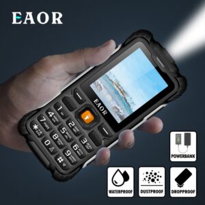 EAOR 2G Telefone robusto 3000mAh Power Bank Long Standby IP68 À prova de água/poeira com botão de pressão Telefones com teclado tocha Telefones com recursos