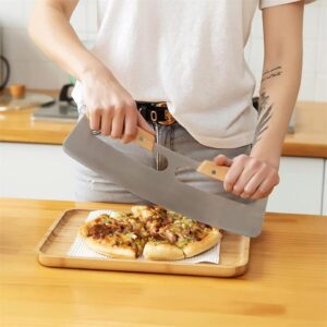 Alças de madeira em aço inoxidável, cortador de pizza, utensílios para casa, lâmina com capa, ferramentas de corte de pizza, faca, acessórios de cozinha