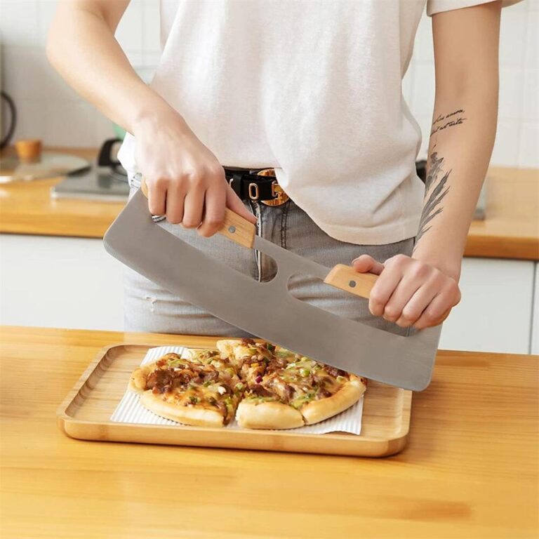 Alças de madeira em aço inoxidável, cortador de pizza, utensílios para casa, lâmina com capa, ferramentas de corte de pizza, faca, acessórios de cozinha