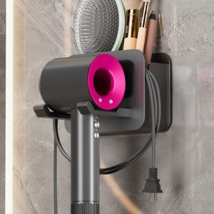 Suporte de secador de cabelo, suporte de parede para secador de cabelo, suporte de banheiro para secador de cabelo com caixa de armazenamento, prateleiras de ventilador