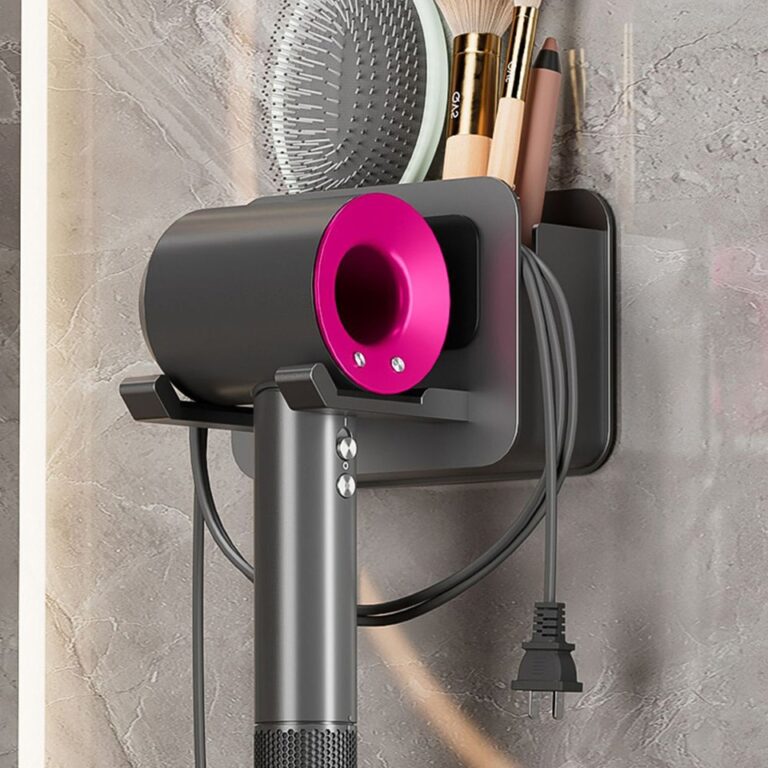 Suporte de secador de cabelo, suporte de parede para secador de cabelo, suporte de banheiro para secador de cabelo com caixa de armazenamento, prateleiras de ventilador