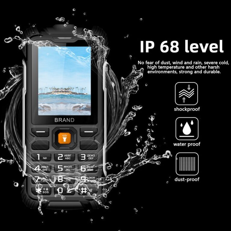 EAOR 2G Telefone robusto 3000mAh Power Bank Long Standby IP68 À prova de água/poeira com botão de pressão Telefones com teclado tocha Telefones com recursos - Image 3