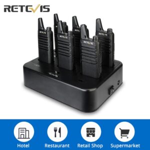 Retevis Walkie Talkies 6 pcs Walkie Talkie Profissional Mini PMR PMR446 FRS para Restaurante de Hotel com Carregador Multi Gang de 6 Vias