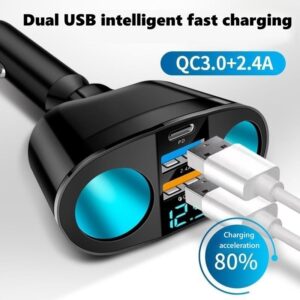 Novo duplo usb tipo-c carregamento de carro isqueiro expansão display digital qc3.0 carregamento rápido multifuncional carregador de carro