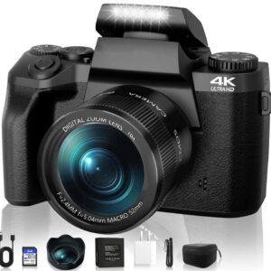 Câmera digital com foco automático, 64mp, slr, dslr, para fotografia, 4k, 60fps, vlog, filmadora 4.0 com tela sensível ao toque, youtube, transmissão ao vivo, webcam