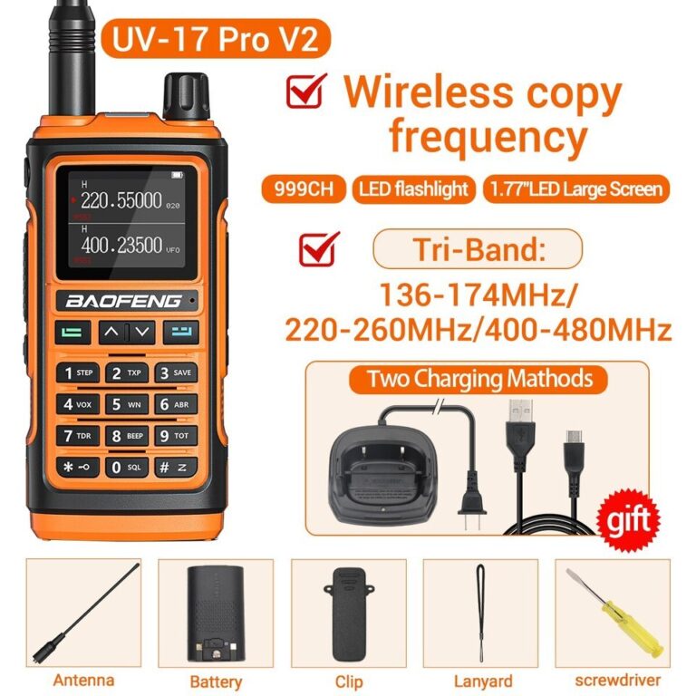Baofeng uv 17 pro v2 frequência de cópia sem fio walkie talkie 16 km lanterna à prova dwireless água de longo alcance tipo-c carregador rádio presunto uv 5r - Image 8