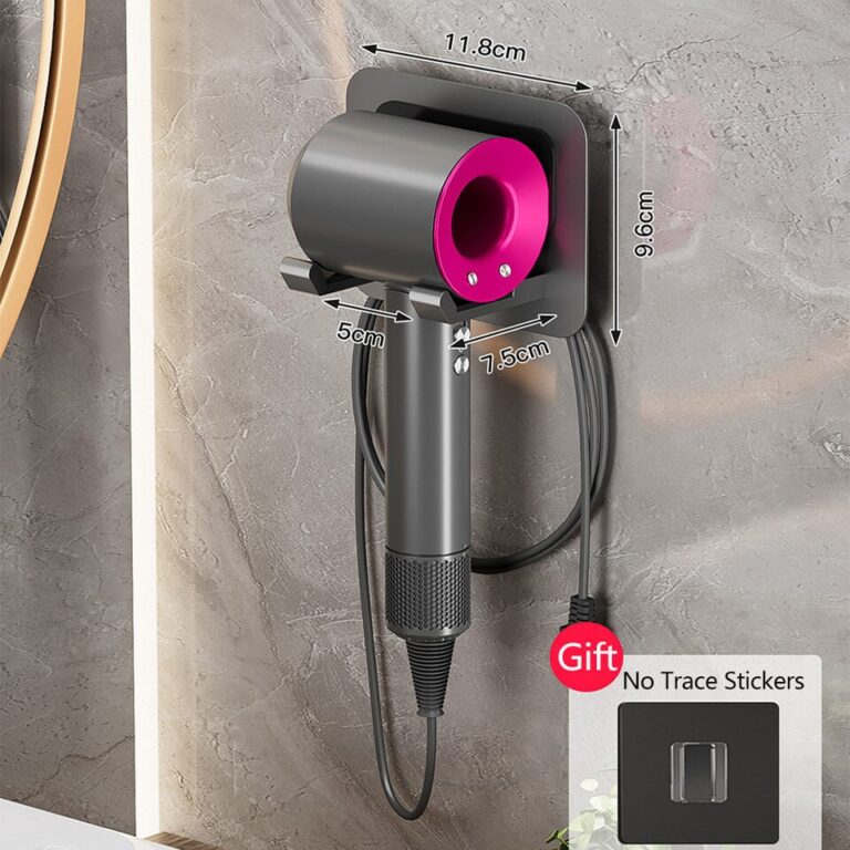 Suporte de secador de cabelo, suporte de parede para secador de cabelo, suporte de banheiro para secador de cabelo com caixa de armazenamento, prateleiras de ventilador - Image 2
